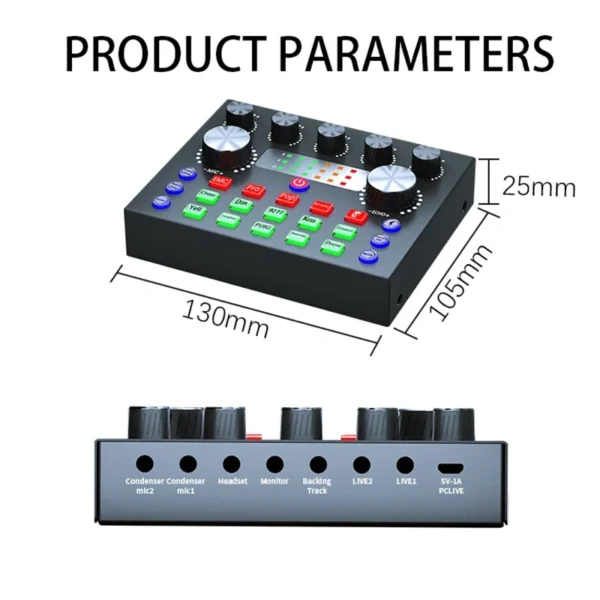Live Streaming Broadcasting V8S Sound Card with 10 Sound Effects,3 Inputs, Mic Input - Image 20