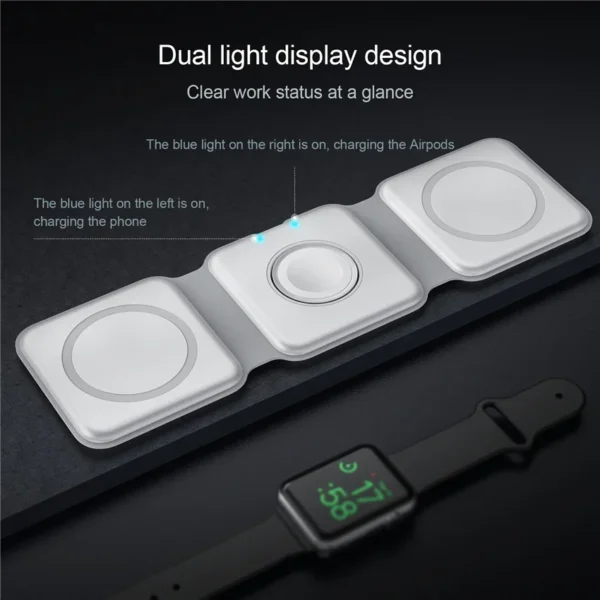 3 in 1  Fast Wireless Charger Foldable for iPhone, Airpods and iWatch - Image 12
