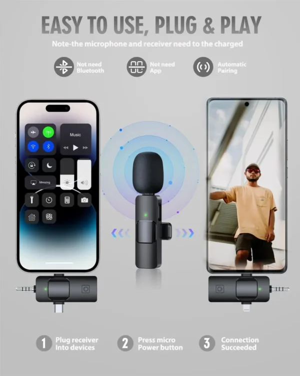 3 in 1 Wireless Lavalier Microphone for iPhone & Android - Image 2