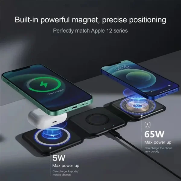 3 in 1  Fast Wireless Charger Foldable for iPhone, Airpods and iWatch - Image 3