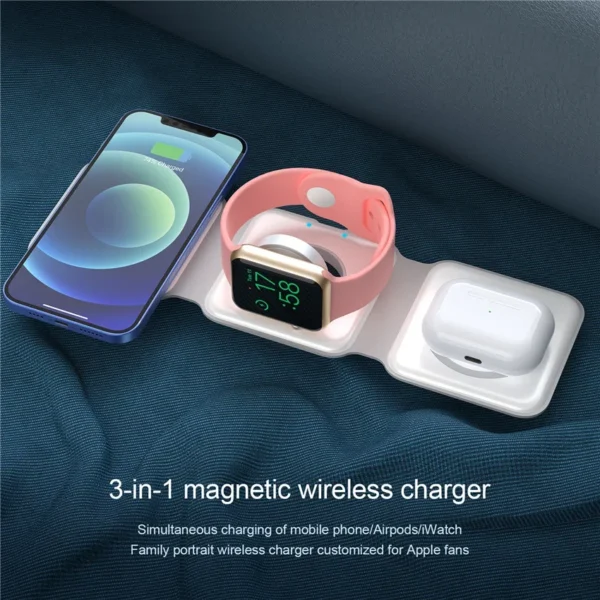 3 in 1  Fast Wireless Charger Foldable for iPhone, Airpods and iWatch - Image 9