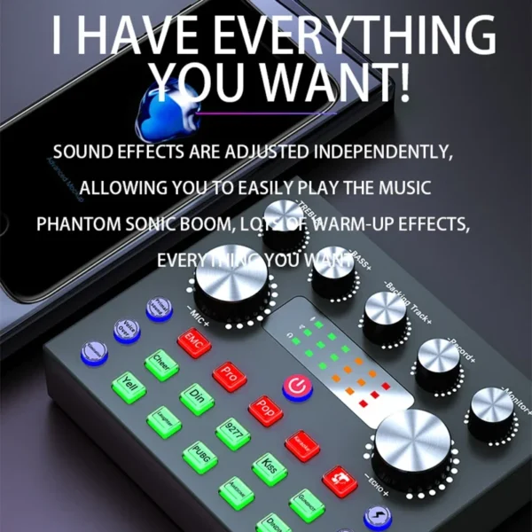 Live Streaming Broadcasting V8S Sound Card with 10 Sound Effects,3 Inputs, Mic Input - Image 19