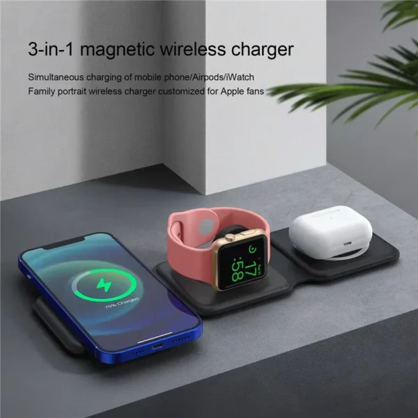 3 in 1  Fast Wireless Charger Foldable for iPhone, Airpods and iWatch - Image 14