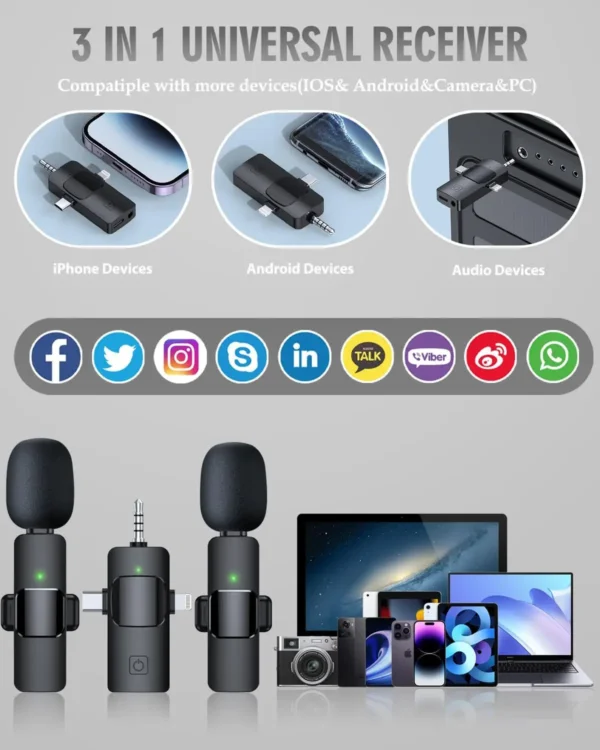 3 in 1 Wireless Lavalier Microphone for iPhone & Android - Image 3