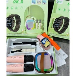 OK-2 Smartwatch Combo Set with Speaker, Mic, and Multi-Strap Pack