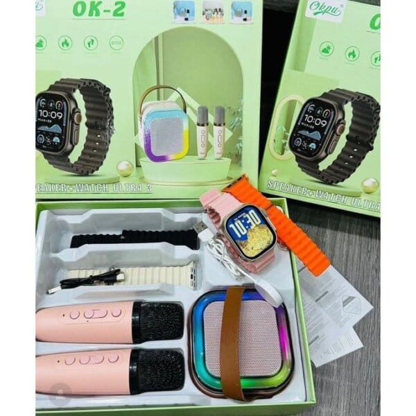 OK-2 Smartwatch Combo Set with Speaker, Mic, and Multi-Strap Pack