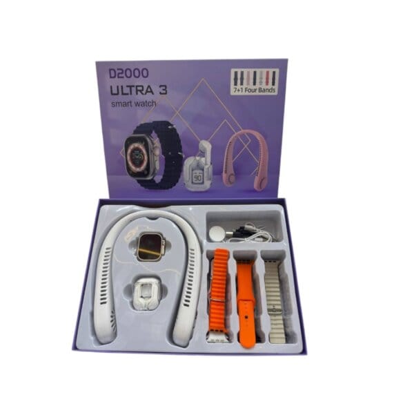 D2000 ULTRA 3 Smart Watch Combo with AirPod and Portable Fan - Image 2