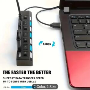 1pc High-Speed USB 2.0 Hub with Independent Switches, 4 & 7 Ports - Ideal for USB Drives, External Hard Drives, Keyboards, Mice & Multi-Device