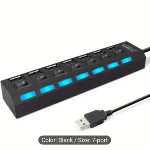 Alternative view of 1pc High-Speed USB 2.0 Hub with Independent Switches, 4 & 7 Ports - Ideal for USB Drives, External Hard Drives, Keyboards, Mice & Multi-Device