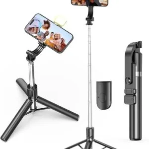 Bluetooth Selfie Stick Tripod Desktop Stand, Phone Holder, Wireless Remote Shutter, for iPhone Android, Option with Fill Light